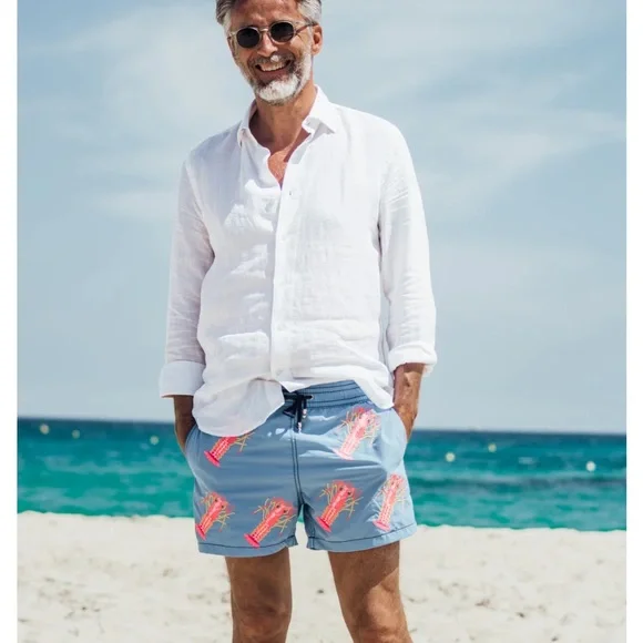 LES CANEBIERSXS/SAll Over Lobster Light Blue Men’s Swimtrunks Boardshorts
